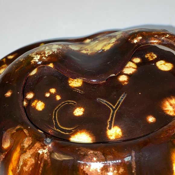 Art Pottery Ceramic Glazed Ashtray Vintage 1980s Handmade Signed Brown Speckled - Picture 5 of 6